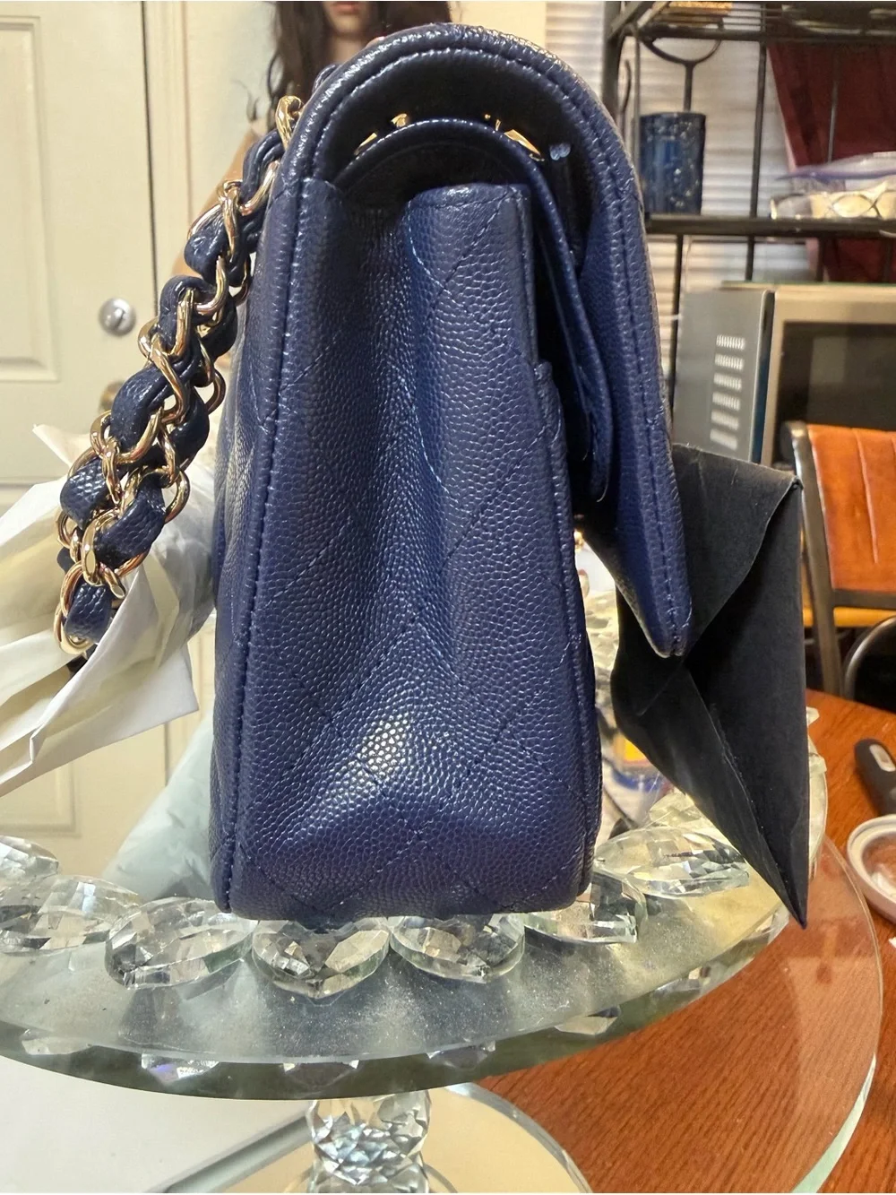 Chanel Classic Double Flap Bag in Dark Blue (Navy) Caviar Leather with Silver Ha